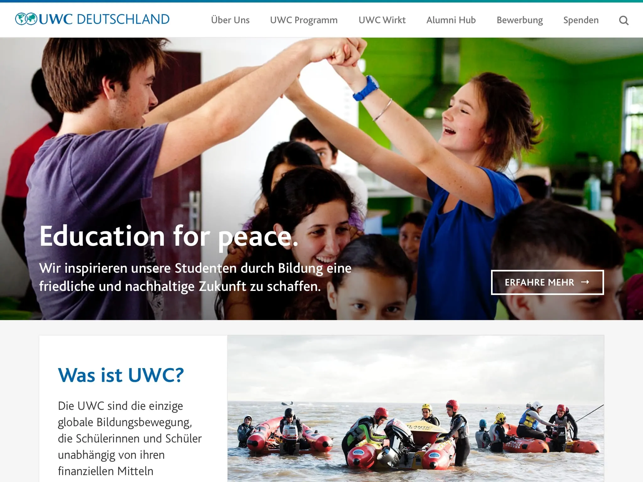 Second mockup of uwc.de. The headline is joined by a smaller subheadline, the content boxes are layed out using the golden ratio